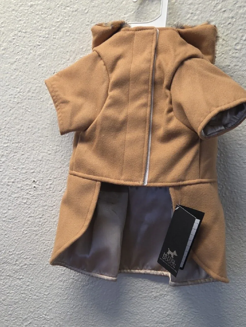 Plush Camel Bow-Accent Faux Fur Collar Dog Dress